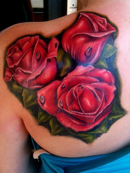 tattoos/ - realistic color rose tattoo, Big Gus Art Junkies Tattoo - 79887